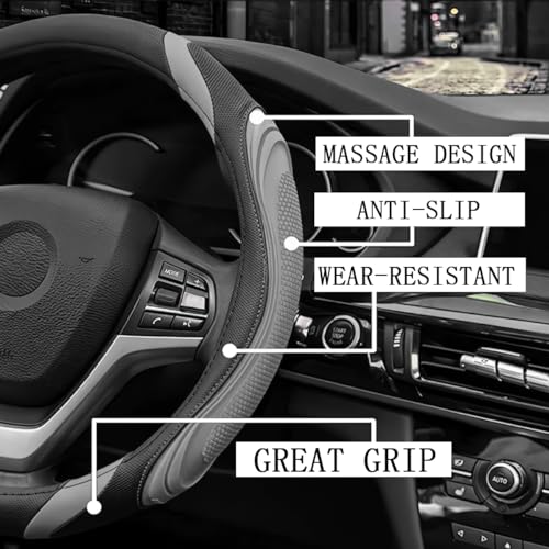 Image of Osilly 15 Inch Car Leather Steering Wheel Cover, Automotive Accessories Elastic Breathable Anti-Slip Soft Wheel Protector Fits Men and Women, Suitable for SUVs, Trucks, Vehicles and RVs (Gray)