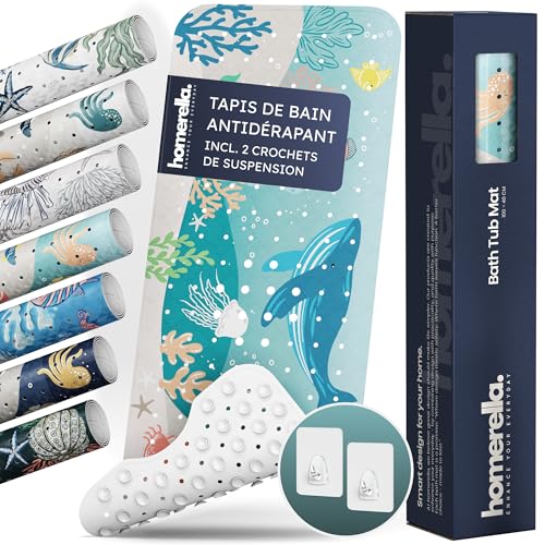 Homerella Tapis de Enfants Bain antidérapant 100x40 cm - Tapis antidérapant Baignoire et antibactérien - Extra Confortable & Suspension Inclus - pour Enfants et...