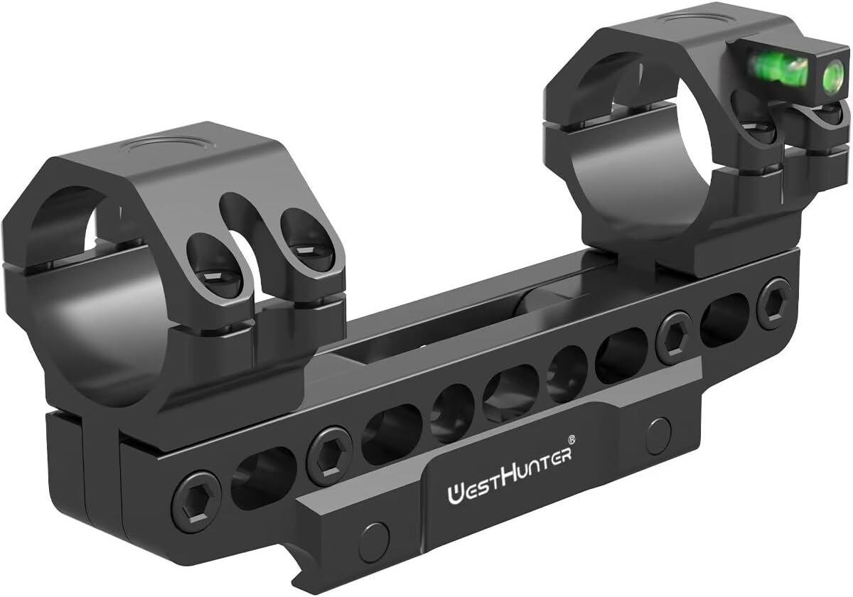 WestHunter Optics 100 MOA Precision Picatinny Scope Mount - 30mm 34mm Offset Cantilever Riflescope Mount with Bubble Level & 1-inch Adapter | Adjustable Height, Length, and Angle