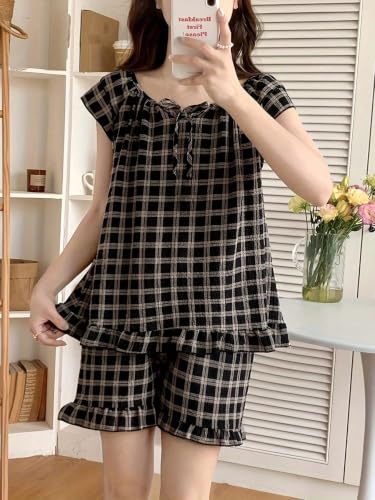 Image of LITZO Womens Korean Night Dress || Pyjama Set ||Korean Nightsuit || Women Nightwear ||Round Neck Half Sleeve Nightsuit || Loungewear || Everyday Nightdress (L-191-193)