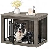 YITAHOME Dog Crate Furniture for Large Dogs, Side End Table, Modern Dogs Kennel Indoor up to 60 lb, 2-in-1 Iron-Wood Fusion Dog Cage with Waterproof Top, Safety Corners, Steel Lock,38" L,Greige