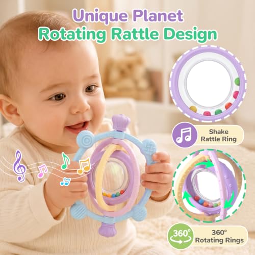 Image of Baby Ring Teething Toys with Rattle for 3 Months+, BPA-Free, Purple