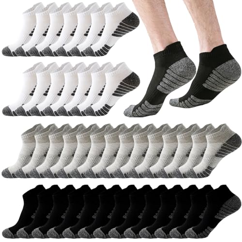 10-20 Pairs Athletic Ankle Socks for Men Breathable Low Cut Running Socks Cushioned Moisture Wicking for Sport Traveling