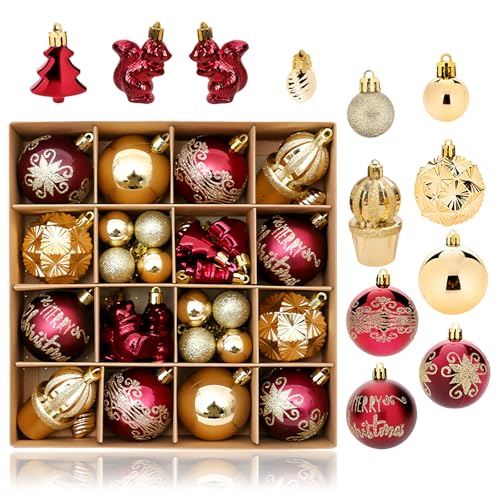 42p Christmas Tree Baubles Wine Red Gold Christmas Balls Ornaments Shiny Glitter Xmax Hanging Ball Ornaments Mini Shatterproof Hanging Ballsfor ChristmasTree Indoor Decor Home Wedding Party Gift