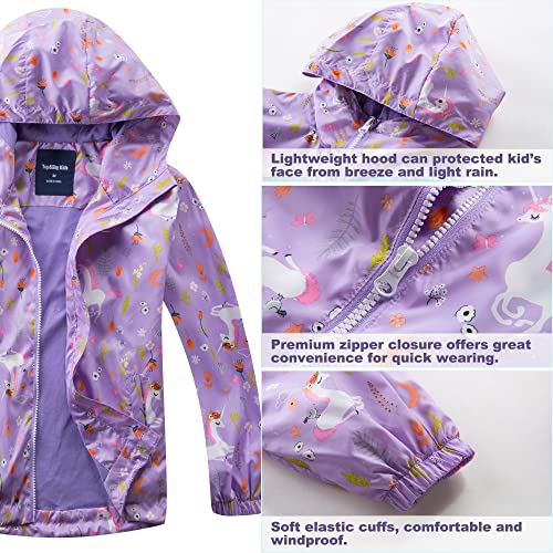 Image of Girls Rain Jackets Waterproof Lightweight Hooded Cotton Kids Outdoor Raincoats Breathable Windbreakers 8-9 Years