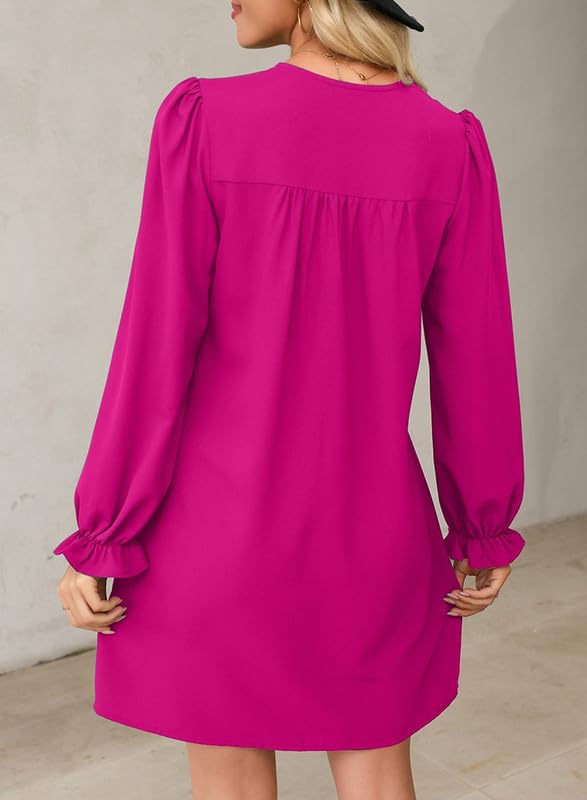 Image of Dokotoo Womens Casual Dress A-Line Ruffle Sleeve V Neck Midi Dress 2025 Fashion Pleated Flowy Sundress Loose Shirt Dresses