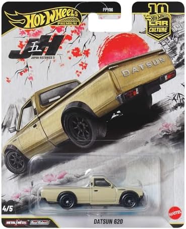 Hot Wheels Car Culture Premium Datsun 620 im Maßstab 1:64 | Japan Historics 5 Auto aus Druckguss mit echten Gummireifen und Metallkarosserie, JKF12
