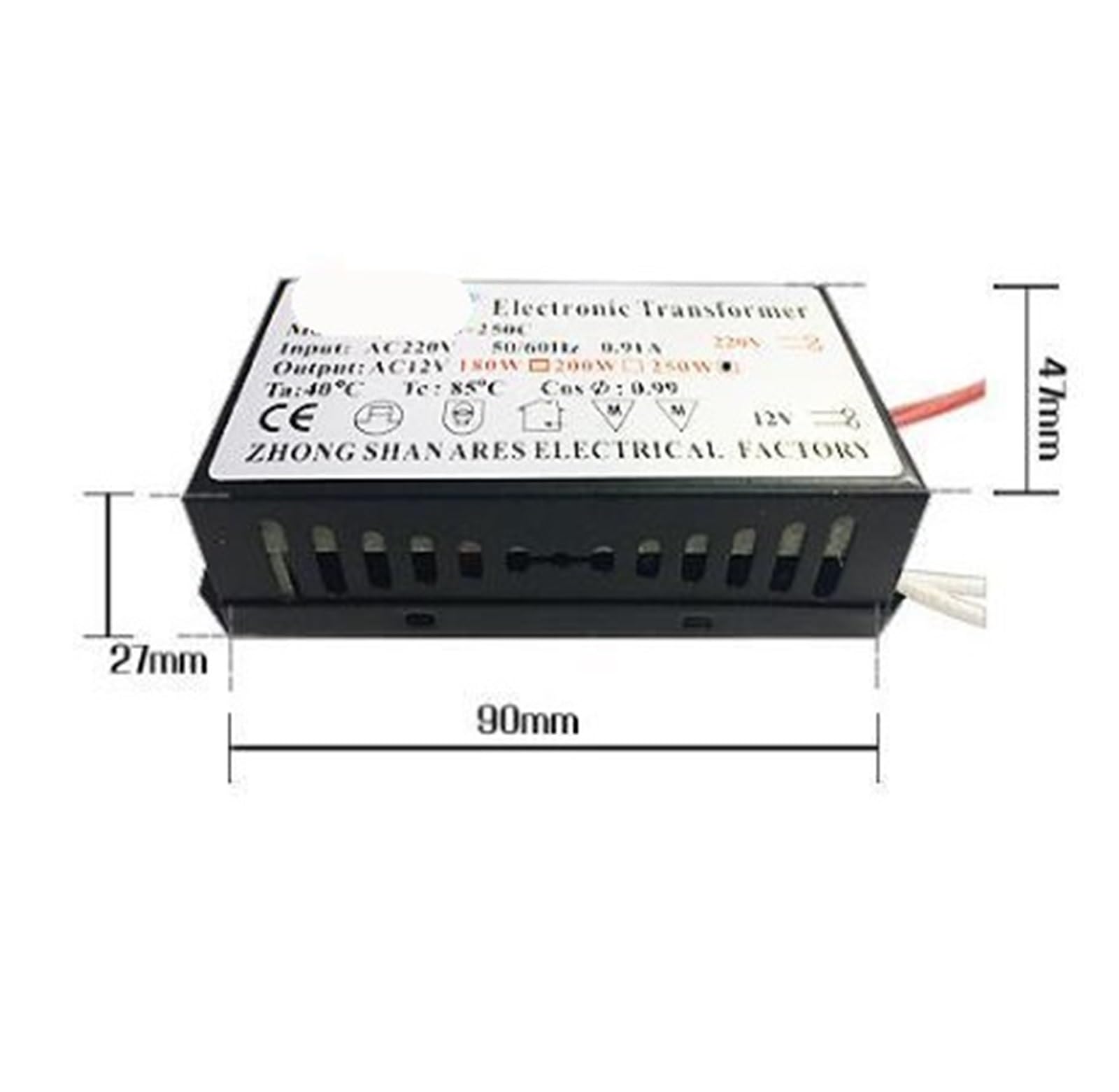 Transformador de Controlador LED, Fuente de alimentación, lámpara halógena, protección electrónica contra Cortocircuitos, 250W, 220V-12V, 1 ud.