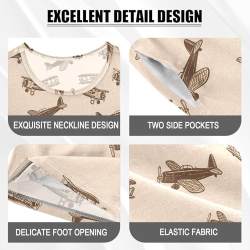 Retro Cartoon Airplane Summer Cute Pajama Sets, Short Sets for Daily Wears and Sleep Wears4
