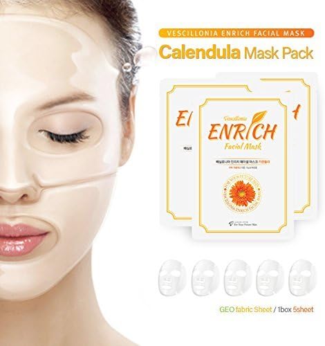 [Vescillonia] [Calendula] 5pcs Enrich Facial Mask Sheets Collagen Face Pack Lifting Vitalizing Anti Wrinkle Skin Brightening + GEO Fabric Mask Sheet 25ml X 5 Sheets [S. Korea]