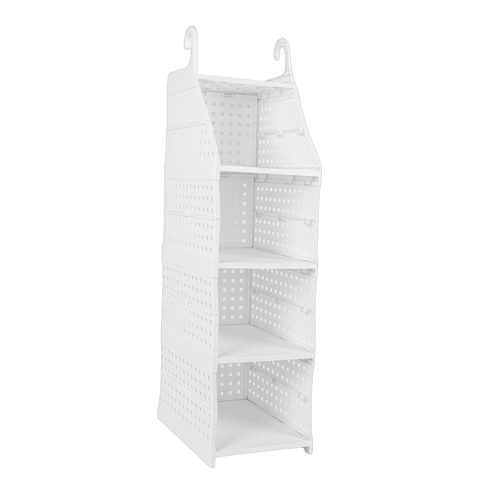 Fafeicy Organizer Pieghevole per Armadio Pensile, Cestello Portaoggetti per Armadio di Grande capacità in Materiale PP con 2 Ganci per Uso in Camera da Letto e Dormitorio (4 livelli)