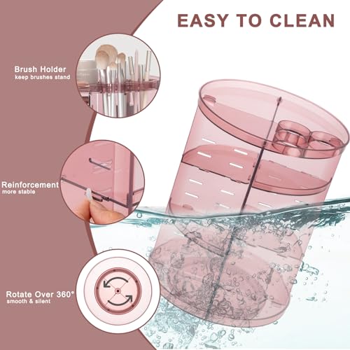 Jiavarry Rotating Makeup Organizer, DIY 8 Adjustable Layers 360 Spinning Skincare Organizers, Makeup Storage Carousel Tower with Brush Holder & Perfume Trays, Cosmetic Display Case for Vanity Bathroom
