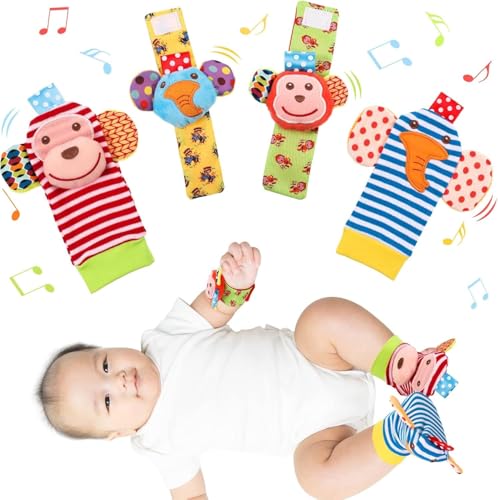 Infant Rattle Socks Toys 0 to 36 Months Baby Wrist Rattle Foot Finder Socks Set Birthday Holiday Present for Newborn Boy Girl 0/3/4/6/7/8/9/12/18 Months Kids Toddler