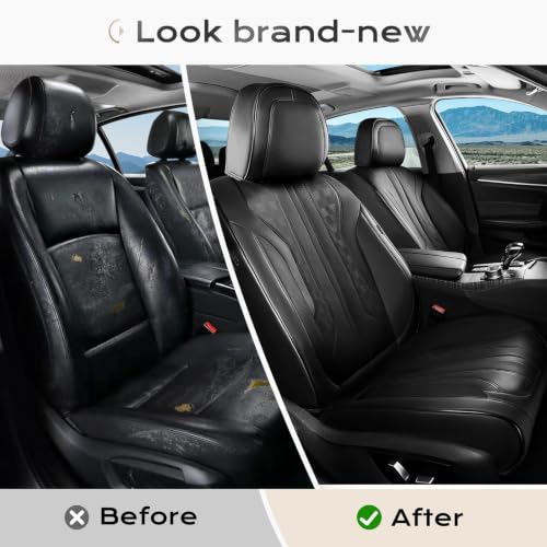 Image of Coverado Car Seat Covers Full Set, Seat Covers for Cars, Front Seat Covers and Back Seat Cover Waterproof Leather Automotive Seat Cover, Universal Car Interior Protectors Cushion for Most Cars