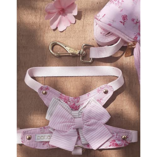 roupa para cachorro pet vestido com guia rosa floral porte pequeno medio (G – 41 a 51 TORAX)