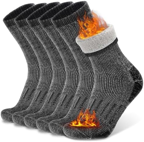 Busy Socks 3 Pack Crew Merino Wool Hiking Socks for Men Women Win...