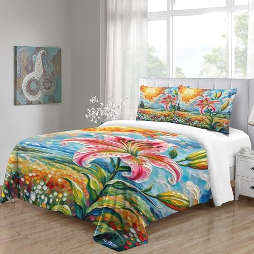 Housse de couette 3D Lily microfibre douce à fermeture éclair cachée