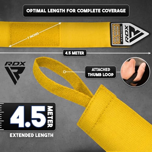 Image of RDX Boxing Hand Wraps 4.5M / 180 Inches - Mexican Style Semi-Elastic MMA Inner Gloves - Wrist Support for Muay Thai, Kickboxing, BJJ, Karate - Thumb Loop & Hook and Loop Closure - Cotton & Nylon Blend