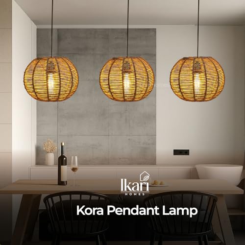 Image of Ikari Homes Kora Pendant Light I Seagrass Paper Raffia lamp I Best use for Outdoor & Indoor Balcony /Living Room /Entrance /Hotels I Beize Color Ceiling Hanging Boho Lamp I Size 8 x 8 in