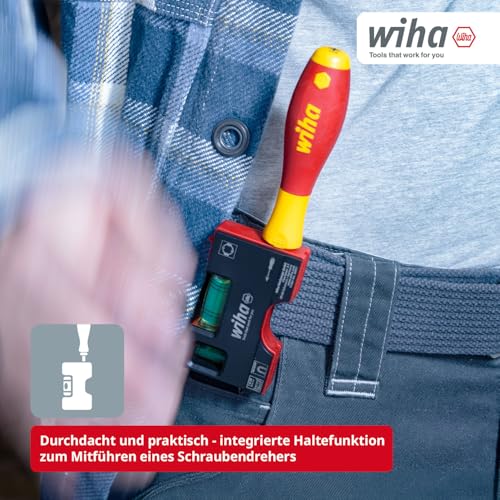 Wiha Mini Wasserwaage Pocket I 10 cm mit Magnet I Elektriker Werkzeug für Steckdose I Horizontale 4-Ring-Libelle + vertikale Libelle für präzises Ausrichten I Magnetwasserwaage (46957)