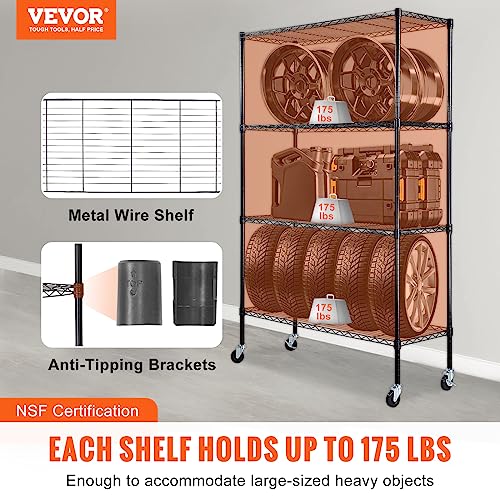 Image of VEVOR Storage Shelving Unit, 4-Tier Adjustable Storage Shelves, 48 inch L x 18 inch W x 74 inch H Garage Storage Shelves, Metal Shelves with Wheels for Kitchen Pantry Basement Bathroom Laundry