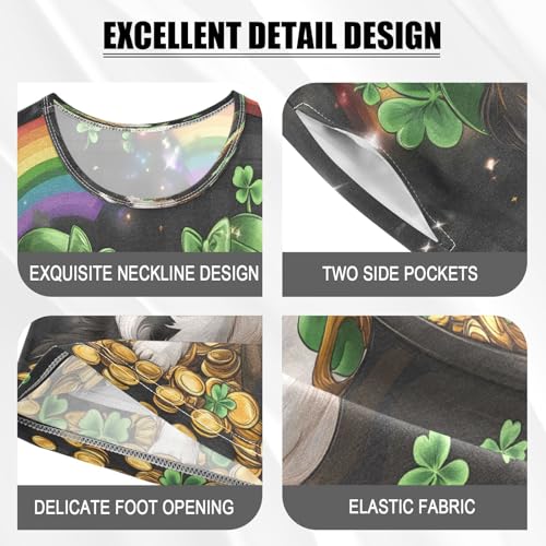 ALAZA Rainbow Dog Shamrock Coin Clover Leaf Patrick's Day Pajamas Set Short Sleeve Cotton Sleepwear Summer Pjs 2 Piece 5-14Y4