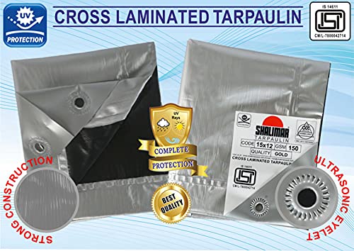 Image of Shalimar 100% Waterproof UV Resistant Multi Layer Durable Virgin Cross Laminated Tarpaulin /Tarp /Tirpal /Tadpatri 150 GSM Size in Inches 174 inch x 138 inch (15 ft x 12 ft) (Black and Silver)