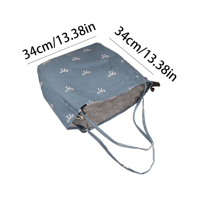 Bolso Tote grande de lona azul con moño blanco miniatura 4