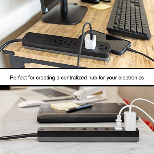GE Pro 6 Outlet Surge Protector, 2 Ft Long Extension Cord, Power Strip, Flat Plug, Wall Mount, Black, 45170 by GE - Image 7
