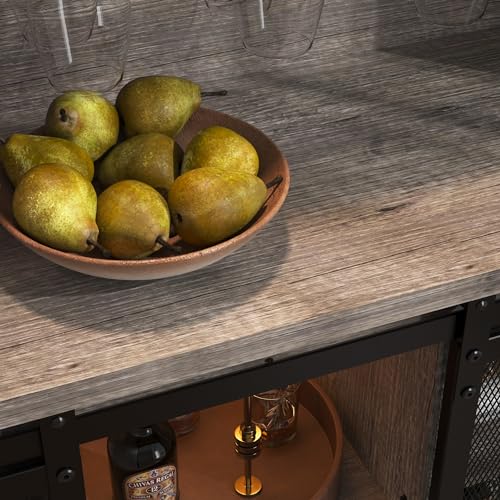 QNICE-Coffee-Wine-Bar-Cabinet-with-Sliding-Barn-Door-Farmhouse-Buffet-Cabinet-with-Wine-Rack-Glass-Holder-Led-Storage-Cabinet-for-Kitchen-Living-Dining-RoomDark-Rustic-Oak QNICE Coffee Wine Bar Cabinet with Sliding Barn Door Farmhouse Buffet Cabinet with Wine Rack Glass Holder Led Storage Cabinet for Kitchen Living Dining RoomDark Rustic Oak