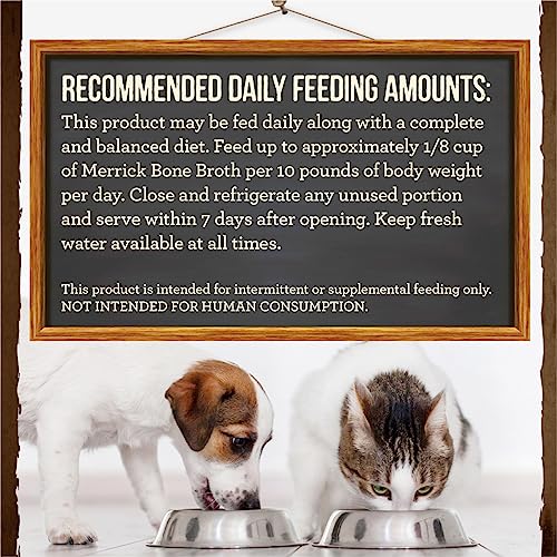 Image of Merrick Grain Free Bone Broth, Premium Human Grade and Gluten Free Dog and Cat Food Topper Pouches, Chicken - 7 oz. Pouch (Pack of 4)