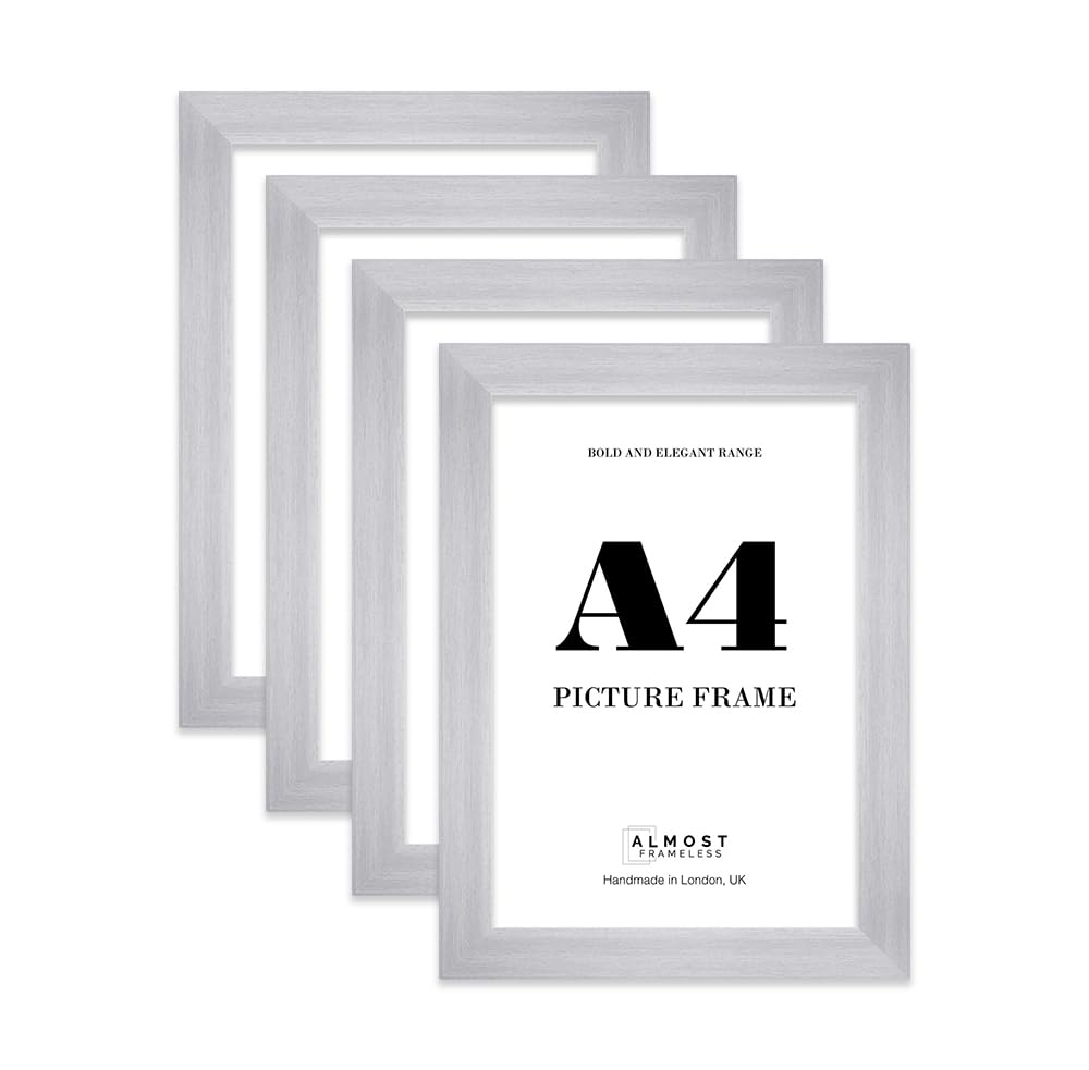 A4 Photo Frame, Display A4 Pictures (21 x 29.7cm - 8.3 x 11.7in) Picture Frame for wall Display - Silver - 4 Pack
