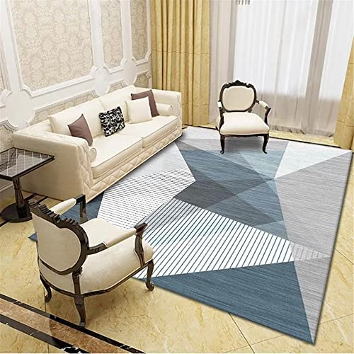 Tapis de salon bleu gris géométrique pour créer un coin lecture chaleureux