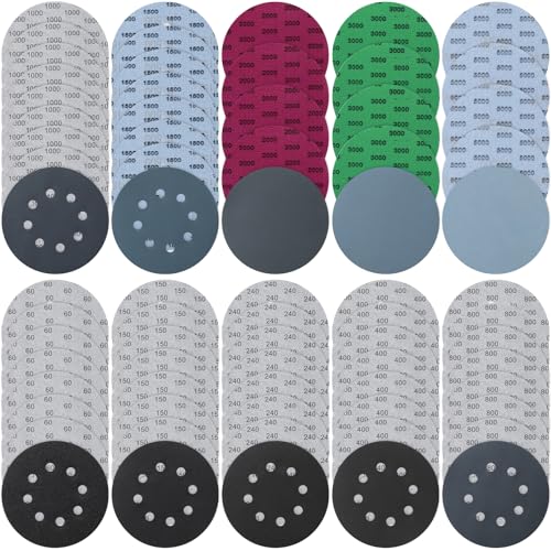 71 piezas de papel de lija de 125 mm con velcro, discos abrasivos secos y húmedos, granos 60/150/240/400/800/1000/1500/2000/3000/5000 papel de lija para el uso en automóviles, metal y madera