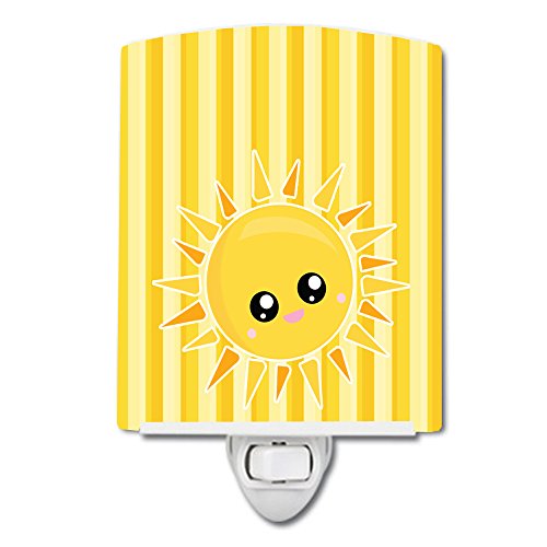 Lámpara de noche cerámica con cara de sol y rayas, 6x4x3 pulgadas