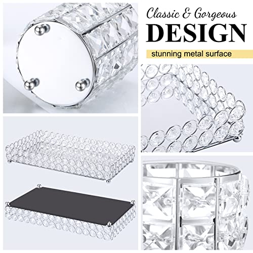 Potchen 3 Pieces Perfume Tray Crystal Vanity Mirrored Cosmetic Makeup Set Brush Holder Bathroom Decorative Organizer Cup Accessories For Dresser, Silver (Square) #TOP2