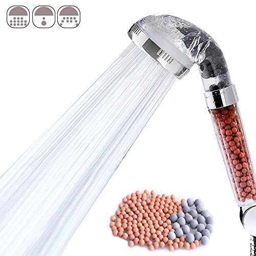 Cosyres - Alcachofa de ducha iónica de mano de alta presión, 3 funciones para baja presión de agua, filtro de agua con perlas