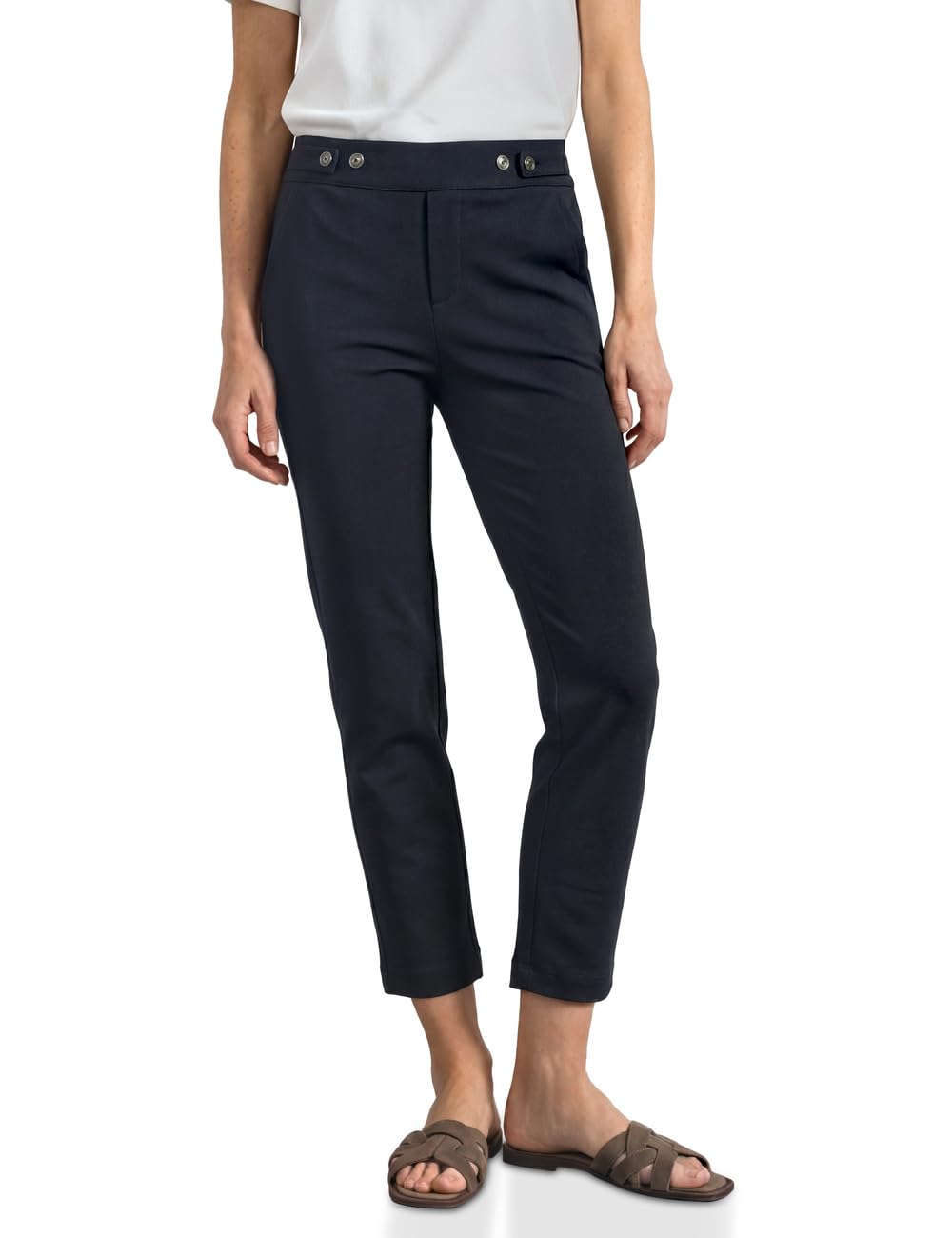 Street One Women's Slim Leg Trousers in Loose Fit in Scuba Quality 3818802, Darkest Blue, 38W x 28L