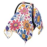 Dalzium Colourful Flower Patterns Car Seat Cover Baby Girl Boy, Carseat Canopy Cover Breathable Baby Carrier Cover Stroller Sun Shade Universal Fit Breastfeeding Cover