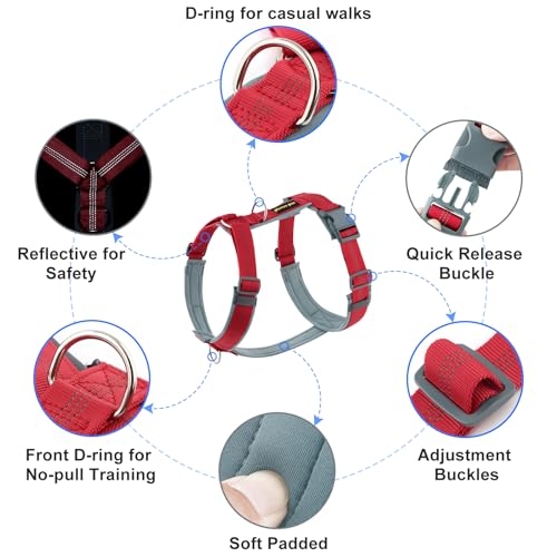 Plutus Pet No Pull Dog Harness, Adjustable Nylon Harness with Soft Padding, Reflective and Heavy Duty Dog Harness for Small, Medium, Large Dogs(Red, M) - Image 3