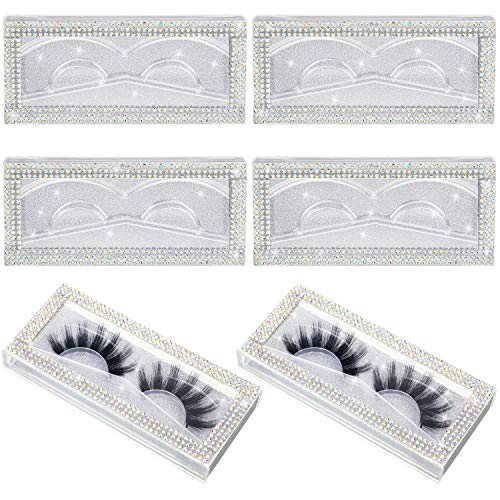 6 Pieces Rectangle False Eyelashes Packaging Boxes Rhinestones Empty Lash Case Plastic Eyelash Storage Boxes with Glitter Paper and Clear Tray for Women Girls Eyelash Care (Silver)