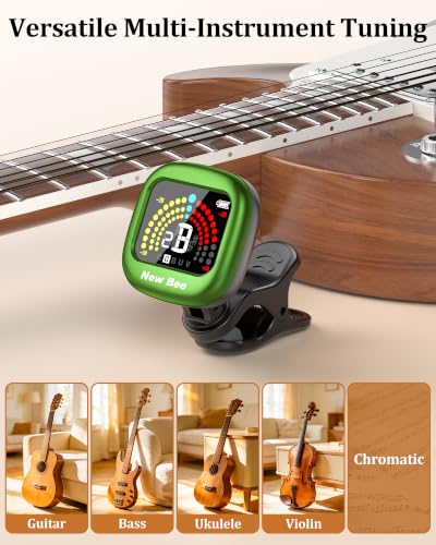 Image of New bee Guitar Tuner Rechargeable, Color Screen Clip On Tuner (Green, 1 Pack)