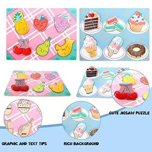 Wooden Toddler Puzzles For Ages 2-4, 2 Packs Of Wooden Jigsaw Pegged Puzzles For Boys And Girls, Kids' Educational Developmental Toys, Desserts, Fruits #TOP2