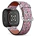 CJBROES Replacement Leather Watch Band, Compatible with Fitbit Versa 3 and Fitbit Sense of Wristband Bracelet Accessory - Turquoise Pink Floral