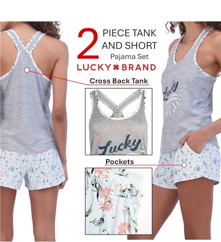 Image of Lucky Brand Womens 2 Piece Lounge Set, Lightweight Soft Pajamas Sleepwear Crossback Tank Top and Sleep Shorts