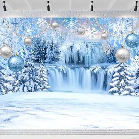 DUAIAI Winter Christmas Backdrop, Birthday Party Decorations Frozen Crystal Pendant Ice and Snow White World Wonderland Background Banner for Children Photography Backdrops Cover