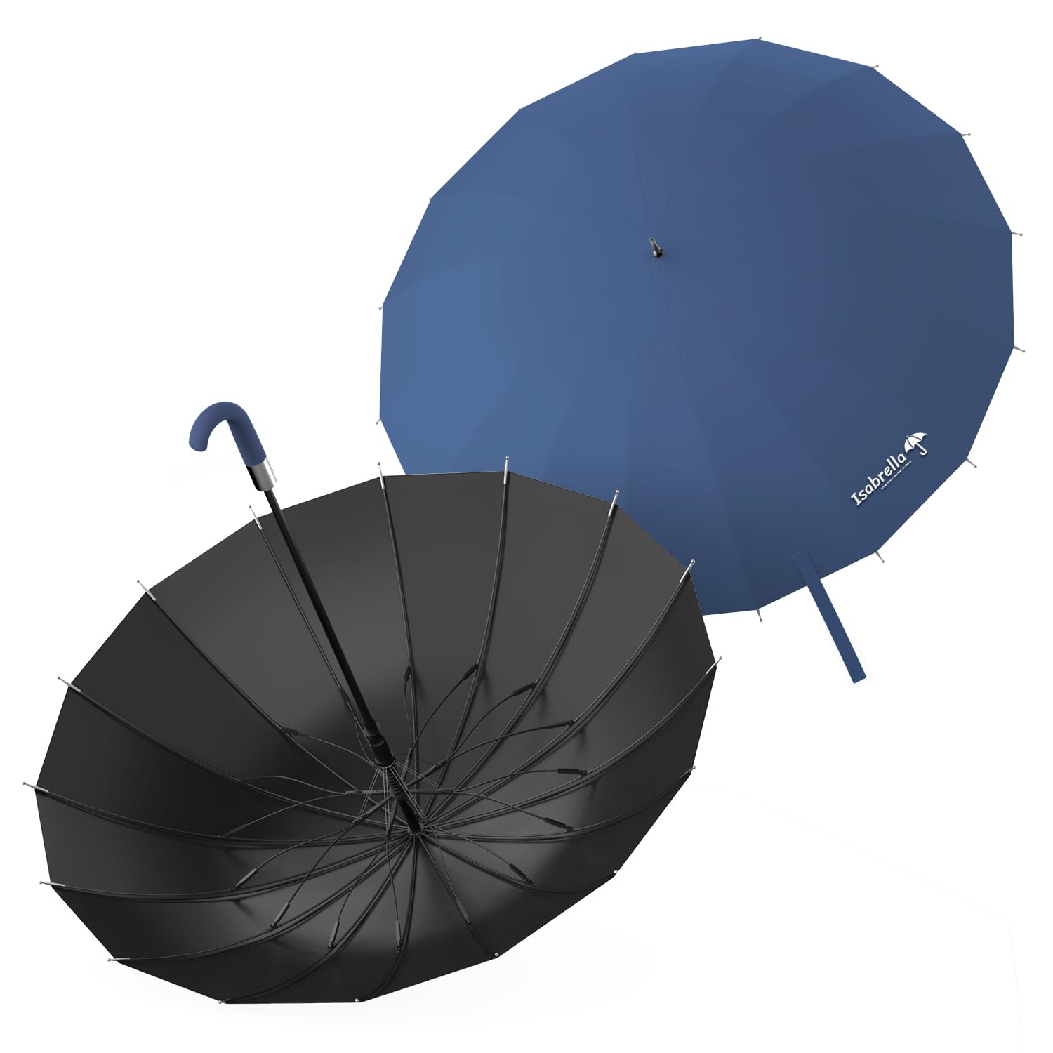 Big Umbrella for Men, 50 Inch Umbrella Big Size with Black Coating - UV Protection, 16+8 Ribs Storm-Proof Lotus Frame Long umbrella for 4 Peoples, Suitable for Rainy Days and Sun Protection