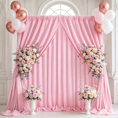 Image of Pink Backdrop Curtains Polyester 2 Panels 5ft x 8ft Photography Backdrop Drapes Wedding Party Baby Shower Birthday Decorations