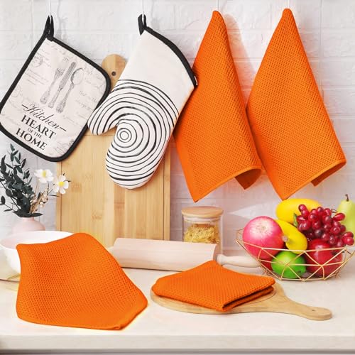 Image of Homaxy 100% Cotton Waffle Weave Kitchen Dish Cloths, Ultra Soft Absorbent Quick Drying Dish Towels, 12 x 12 Inches, 6-Pack, Orange