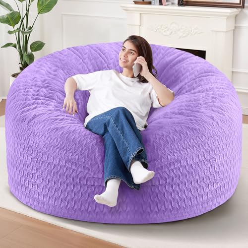 Image of 6FT Bean Bag Chair,Giant Bean Bag Chairs for Adults,Big Bean Bags with Memory Foam Filled, Large Beanbag Chairs with Chevron Plush Cover-Purple